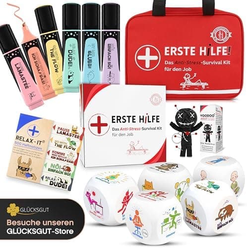 6x Textmarker Pastell - Geschenkbox & Anleitung - Anti Stress - Büro, Schule, Studium, Uni - Perfektes Abschiedsgeschenk