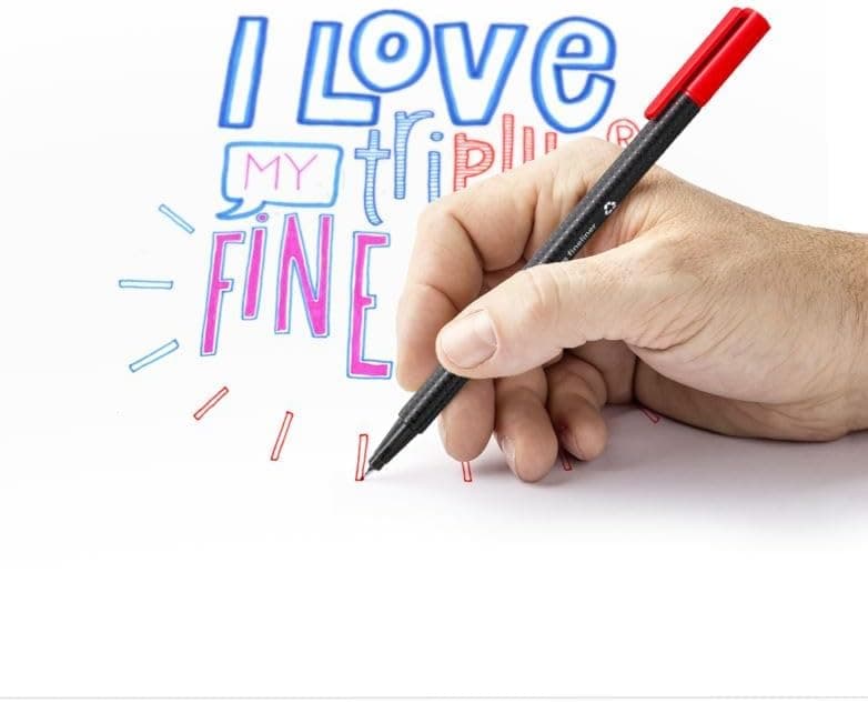 STAEDTLER Fineliner Dreikant, superfeine metallgefasste Spitze, 334-9 BK4, 0.3 mm Breite, 97% Rezyklat, Set mit 4 Stück,