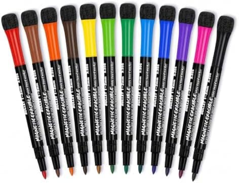 Whiteboard Marker, magnetisch, 12 Farben, trockenlöschbar, abwischbar, für Büro und Schule, Zuhause usw.
