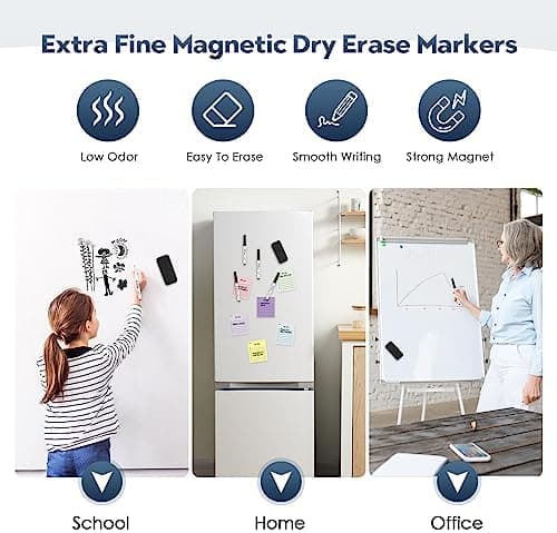 YISAN Magnetische Whiteboard Stifte - Schwarz, extra fein 0,7 mm, abwischbar für professionelle Whiteboard-Notizen 12,70