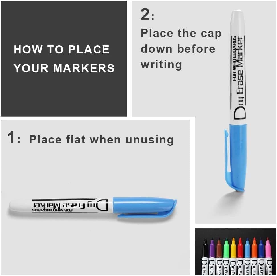 Volcanics Whiteboard Marker Stifte - Rundspitze - Abwischbar - Trocken Rückstandsfrei - Schwarz - 36er Set