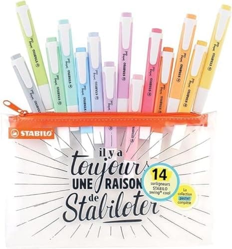 STABILO Textmarker swing cool Pastel für Kinder - Schulzweck - 14er Pack - Unenschädliche Farben - Schulbuch UV-Unterstr
