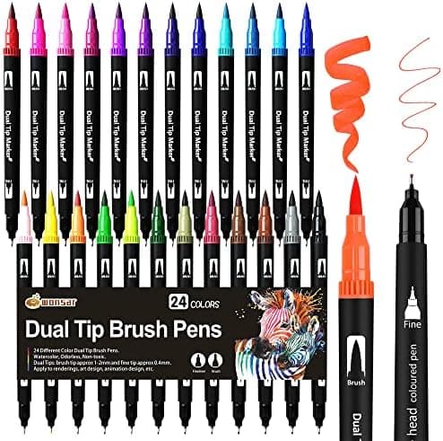Dual Brush Pen Set Für Malbuchliebhaber - 24 Farben, Dicke und Düne Pinsel, Perfect Für Mandala Malen & Handlettering
|