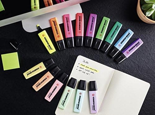 STABILO Textmarker BOSS ORIGINAL Pastel - 6er Pack - Pudriges Gelb, cremige Pfirsichfarbe, rosiges Rouge, Schimmer von L