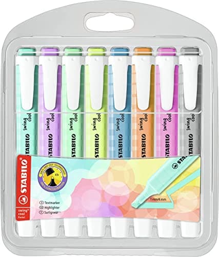 STABILO Textmarker swing cool Pastel für Kinder - Schulzweck - 14er Pack - Unenschädliche Farben - Schulbuch UV-Unterstr