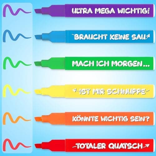 8x Lustige Textmarker - das frech bunte Marker Set für Studenten, Schüler, Lehrer und Kollegen - Highlighter Stifte für