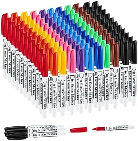 Volcanics Whiteboard Marker Stifte - Rundspitze - Abwischbar - Trocken Rückstandsfrei - Schwarz - 36er Set