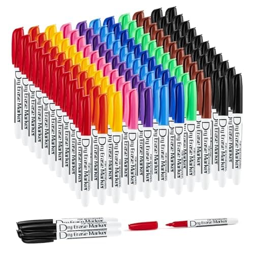 Volcanics Whiteboard Marker Stifte - Rundspitze - Abwischbar - Trocken Rückstandsfrei - Schwarz - 36er Set