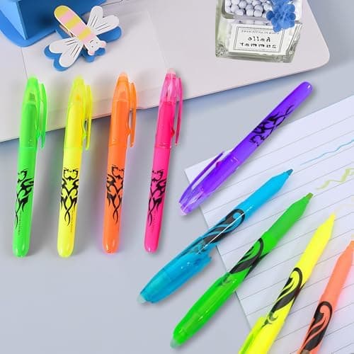 12 Textmaker, Textmarker Radierbar - Ideal für Kinder, Erwachsene und Studenten - Dauerhaft markieren und löschen - 6 Fa