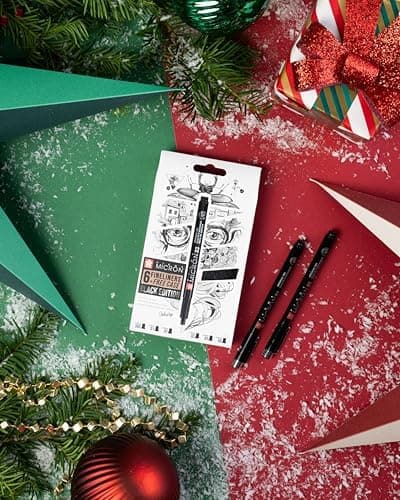 SAKURA Pigma Micron Fineliner-Stifte 6er-Set + Pinselstift | Wasserfeste, permanente schwarze Tinte | Kleinige Schreib-