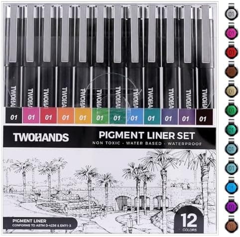 TWOHANDS Micro Fineliner Stifte 12 Farben, 0.25mm Ultrafeine Spitze, Wasserfest, für Künstler und Illustratoren, perfekt
