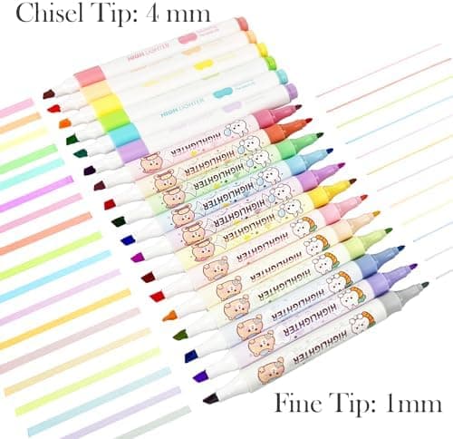 18 Pastell Textmarker Leuchtstift Mit Zwei Spitzen, MeißEl Und Fine Highlighter Pen Für Journaling und Schulzubehör, 60m