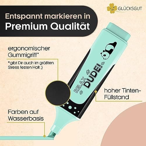 6x Textmarker Pastell - Geschenkbox & Anleitung - Anti Stress - Büro, Schule, Studium, Uni - Perfektes Abschiedsgeschenk