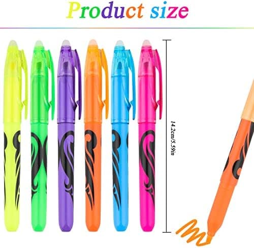 6 Stück Löschbarer Textmarker für Kinder und Erwachsene - Ideal für Schule und Büro - Bibel Marker Stifte - 24 farbig -