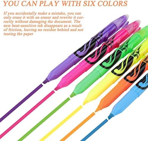6 Stück Löschbarer Textmarker für Kinder und Erwachsene - Ideal für Schule und Büro - Bibel Marker Stifte - 24 farbig -