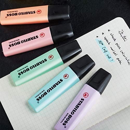 STABILO Textmarker BOSS ORIGINAL Pastel - 6er Pack - Pudriges Gelb, cremige Pfirsichfarbe, rosiges Rouge, Schimmer von L