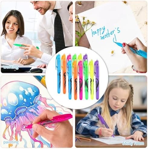 12 Textmaker, Textmarker Radierbar - Ideal für Kinder, Erwachsene und Studenten - Dauerhaft markieren und löschen - 6 Fa