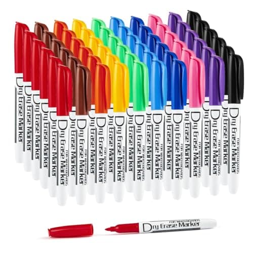 Volcanics Whiteboard Marker Stifte - Rundspitze - Abwischbar - Trocken Rückstandsfrei - Schwarz - 36er Set