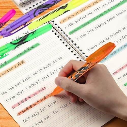 12 Textmaker, Textmarker Radierbar - Ideal für Kinder, Erwachsene und Studenten - Dauerhaft markieren und löschen - 6 Fa