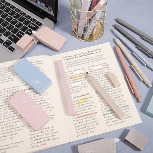 33 Stück Textmarker Pastell Set für Büro und Schulalltag - Aesthetic Marker mit 10 Ersatzminen und 6 Korrekturbändern
|