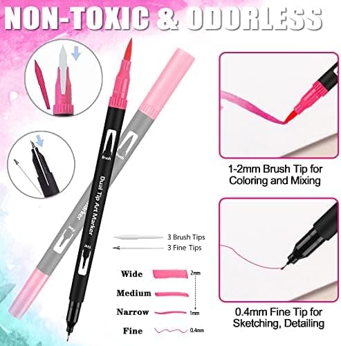 Dual Brush Pen Set Für Malbuchliebhaber - 24 Farben, Dicke und Düne Pinsel, Perfect Für Mandala Malen & Handlettering
|