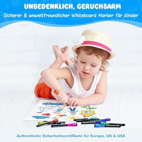 Maxtek Magnetische Whiteboard Marker - 12 Farben, abwischbar, Feinspitze 1-2 mm, für Zuhause, Schule & Büro (12 Stück) G