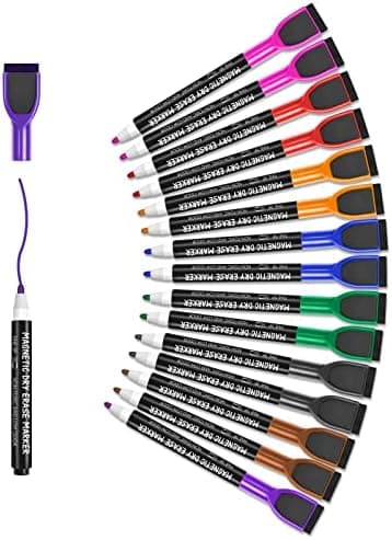 Maxtek Magnetische Whiteboard Marker - 12 Farben, abwischbar, Feinspitze 1-2 mm, für Zuhause, Schule & Büro (12 Stück) G