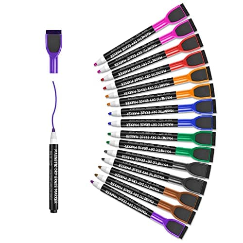 Maxtek Magnetische Whiteboard Marker - 12 Farben, abwischbar, Feinspitze 1-2 mm, für Zuhause, Schule & Büro (12 Stück) G