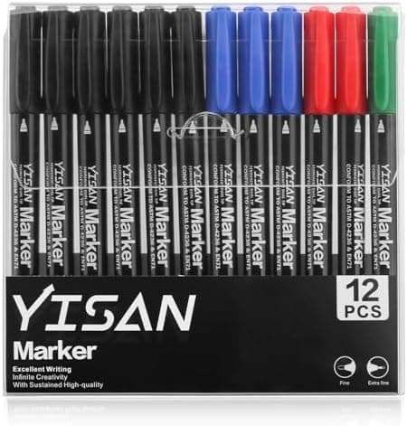 YISAN Permanent Marker Dünn(sqrt),4 Farben mit feiner Doppelspitze(sqrt),12 Wasserfest Filzstifte(sqrt),für Glas und Ste