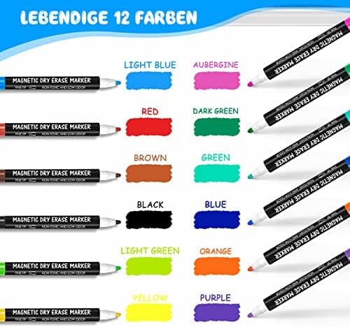 Maxtek Magnetische Whiteboard Marker - 6 Farben, abwischbar, 1-2 mm Linie, ideal für Zuhause, Schule & Büro (6 Stück) Gl