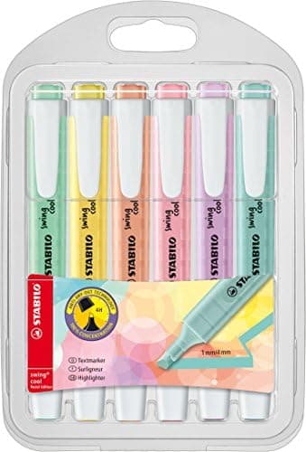 STABILO Textmarker BOSS ORIGINAL Pastel - 6er Pack - Pudriges Gelb, cremige Pfirsichfarbe, rosiges Rouge, Schimmer von L