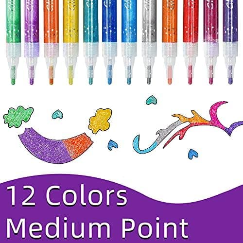 YISAN Glitzerstifte für Geschenkekarte und DIY Fotoalben - 12 Farben Metallic Marker Stifte Set 70429