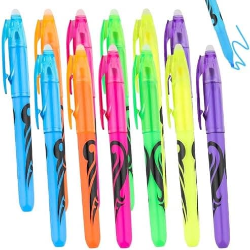 12 Textmaker, Textmarker Radierbar - Ideal für Kinder, Erwachsene und Studenten - Dauerhaft markieren und löschen - 6 Fa