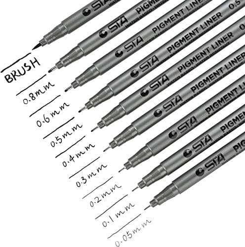 Schwarz Fineliner Stifte Artist Set Pigment Liner - professionelle 9-Stücks-Set mit 8 Linienbreiten für Künstler und De