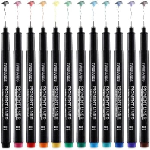 TWOHANDS Micro Fineliner Stifte 12 Farben, 0.25mm Ultrafeine Spitze, Wasserfest, für Künstler und Illustratoren, perfekt