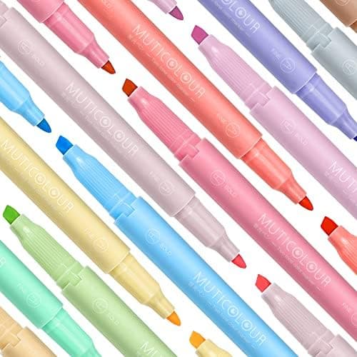 EooUooIP Textmarker Pastell - 12 Stück Doppelspitzen Textmarker, Verschiedene milde Farben, für Schulbüro Schreibwaren u