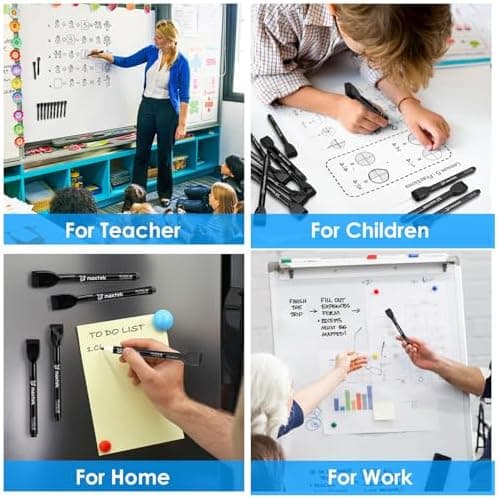 Maxtek Magnetic Dry-Erase Markers, 6 Stücke, Schwarz, Trockenausschlag, Radiergummi, Abwischbar, Geruchsarmer, Ethikomsi