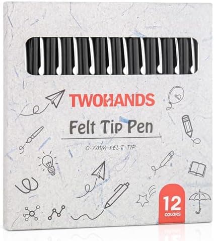 TWOHANDS Schwarzer Feinlinzer, mittlere Spitze, schnell trocknend, für Tagebücher und Notizen, 12 Stück, 22011
