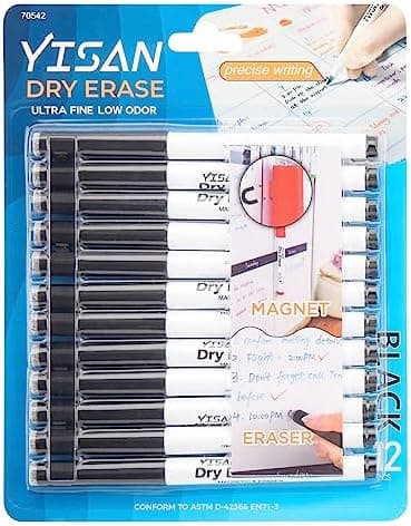 YISAN Magnetische Whiteboard Stifte - Schwarz, extra fein 0,7 mm, abwischbar für professionelle Whiteboard-Notizen 12,70