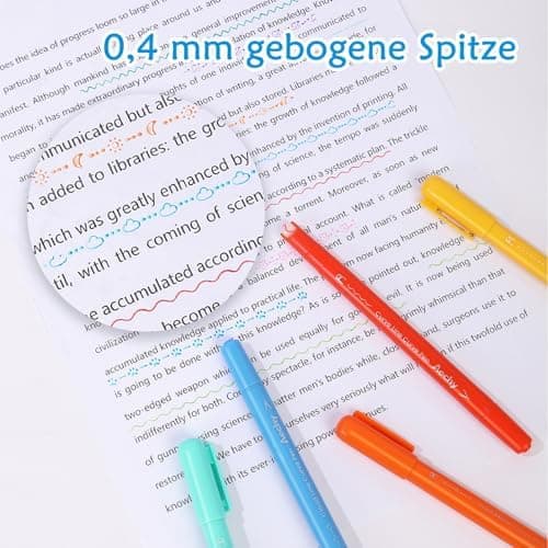 AECHY 12er Set Textmarker für Kreative, Studierende und Kinder - 10 Muster, 12 Farben, feine Linien und Highlighter - Ge