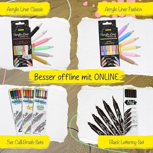Online 5x Fineliner Schwarz wasserbeständig | mit Brush Pen und Kalligrafie-Spitze | Black Handlettering-Set | Tuschesti