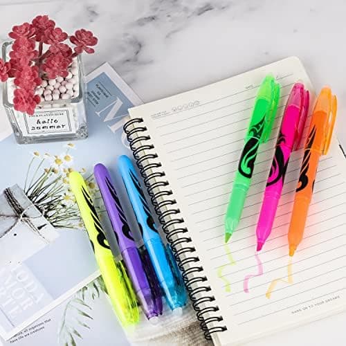 6 Stück Löschbarer Textmarker für Kinder und Erwachsene - Ideal für Schule und Büro - Bibel Marker Stifte - 24 farbig -