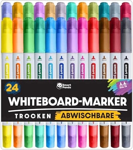 Whiteboard Marker von SmartPanda – Abwischbare Stifte, Doppelspitze, 12er Set - Perfect für Meetings - Länger haltbar –