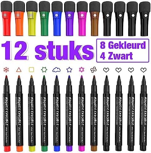 Whiteboard Marker 12 Farbe + Schwamm Magnete + Lehrer Zubehör + Schule Zuhause Büro + Abwischbare Stifte + Magnettafel