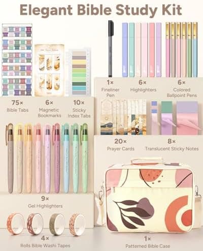 WEMATE 76 Bibelstudienzubehör mit Bibeletui &amp; 15 Textmarkern, perfekt für Bibel Journaling, christliche Geschenke fü
