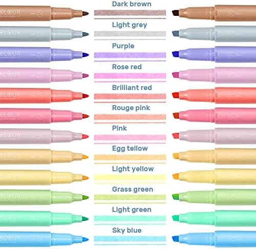 EooUooIP Textmarker Pastell - 12 Stück Doppelspitzen Textmarker, Verschiedene milde Farben, für Schulbüro Schreibwaren u