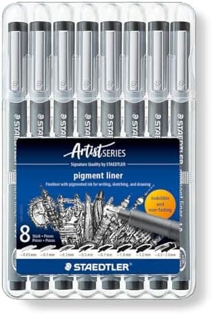 Staedtler Fineliner Schwarz, Set mit 6 Linienbreiten, hohe Qualität, Dokumentenecht, Montage, 308 SB6P
| Staedtler Pigm