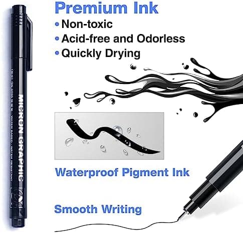 AKARUED Fineliner Schwarz Stifte zum Bullet Journal und Künstlerische Illustration, Wasserfest und permanent, 12 Stück F