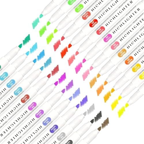 Funnasting Textmarker 15 Farben Pastell mit Zwei Spitzen für Journaling und Bürobedarf