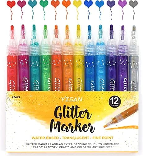 YISAN Glitzerstifte für Geschenkekarte und DIY Fotoalben - 12 Farben Metallic Marker Stifte Set 70429